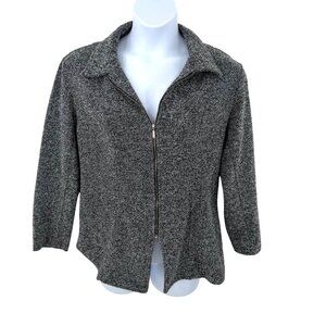 JACLYN SMITH SPORT BLACK & GRAY ZIPPERED TEXTURED BOUCLE JACKET - LARGE